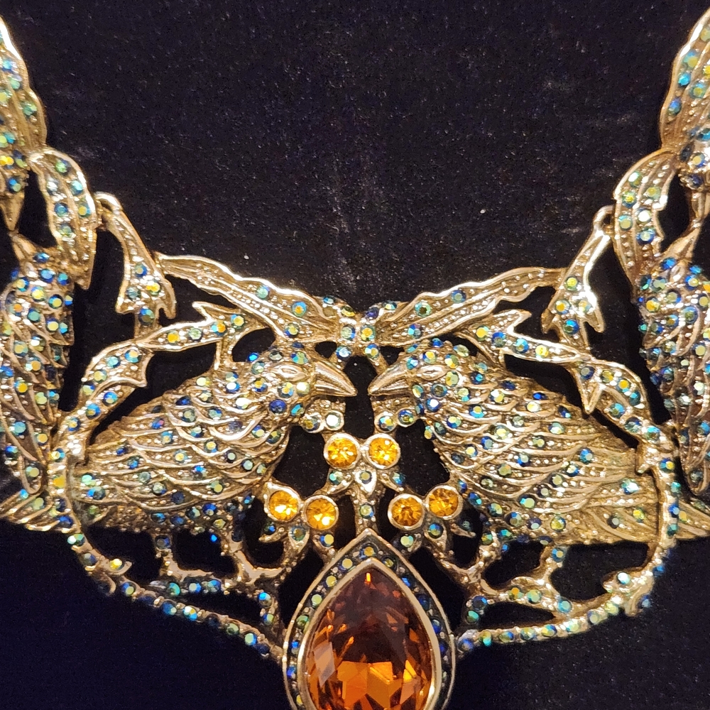 Heidi Daus Luxury Gold and Blue Crystal Bird Design Necklace